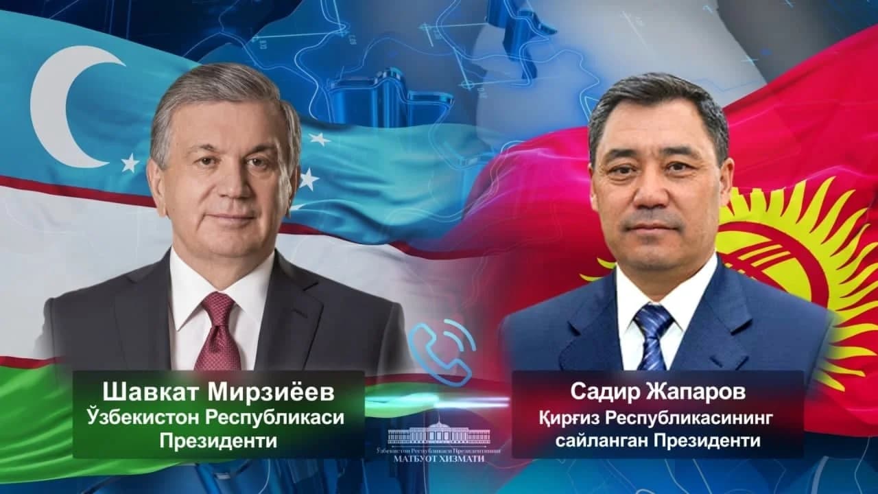 Ўзбекистон Президенти Шавкат Мирзиёев ва Қирғизистоннинг сайланган Президенти Садир Жапаров суратлари